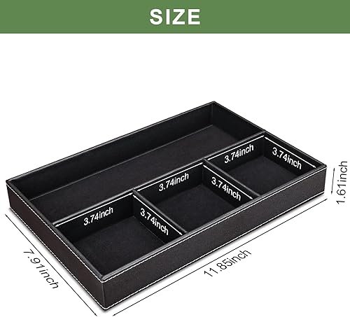 Miniatura 3 de GORESE Bandeja de valet de piel sintética para hombres, bandejas apilables para joyas, bandeja organizadora de cajón, organizador de mesitas de