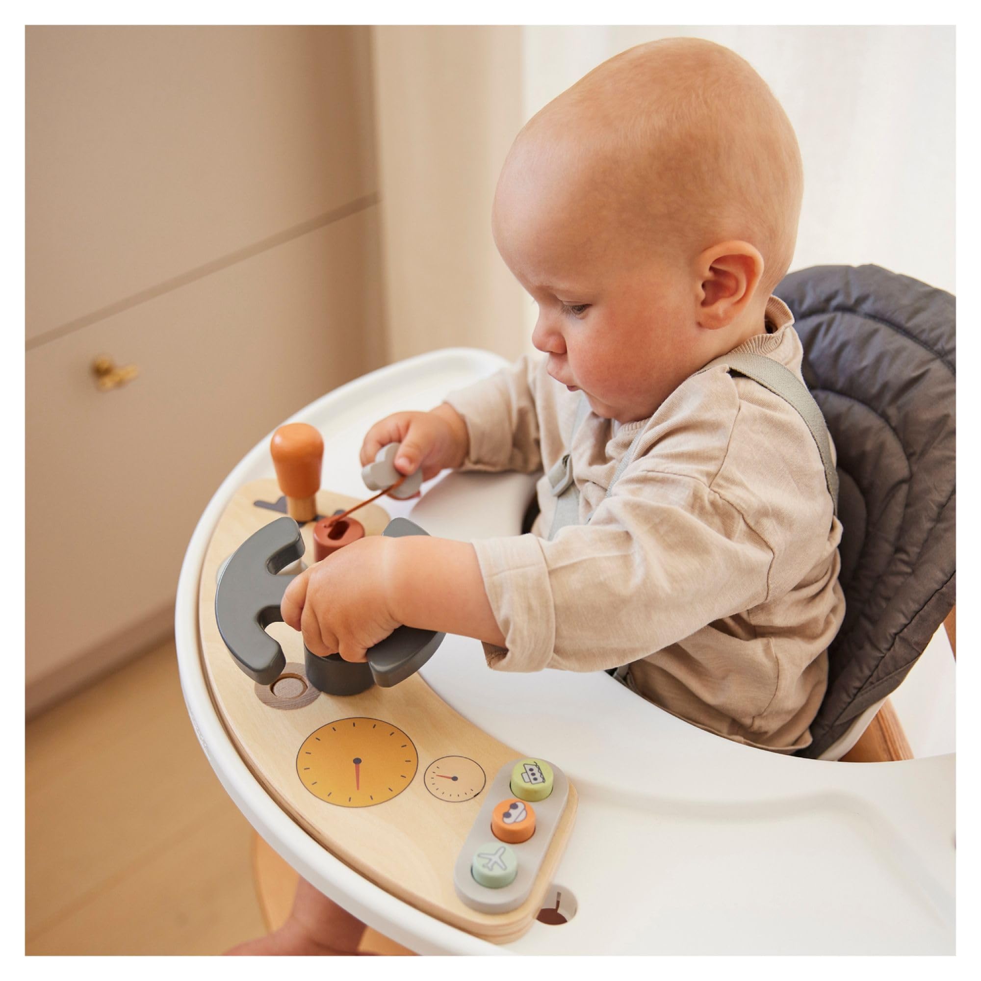 hauck Zabawka dla niemowląt, kokpit do Alpha Play Tray & Arketa Play Tray do drewnianych krzesełek Alpha+ Beta+ i Arketa 10 M + certyfikat FSC® drewno wspomaga koordynację wzrokowo-ruchową i motorykę