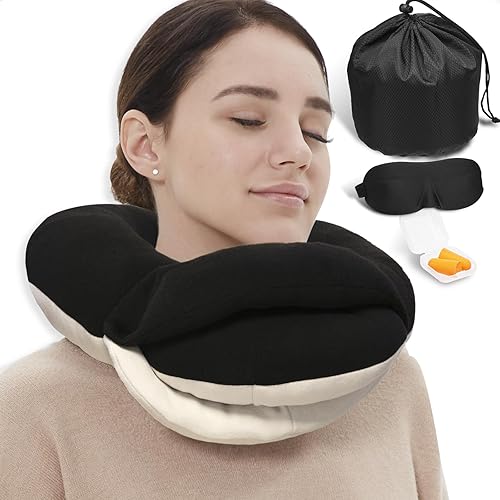 Almohadas de viaje para el cuello BUYUE para aviones, soporte de cabeza 360° para dormir en vuelos largos, amigable con la piel y transpirable, kit