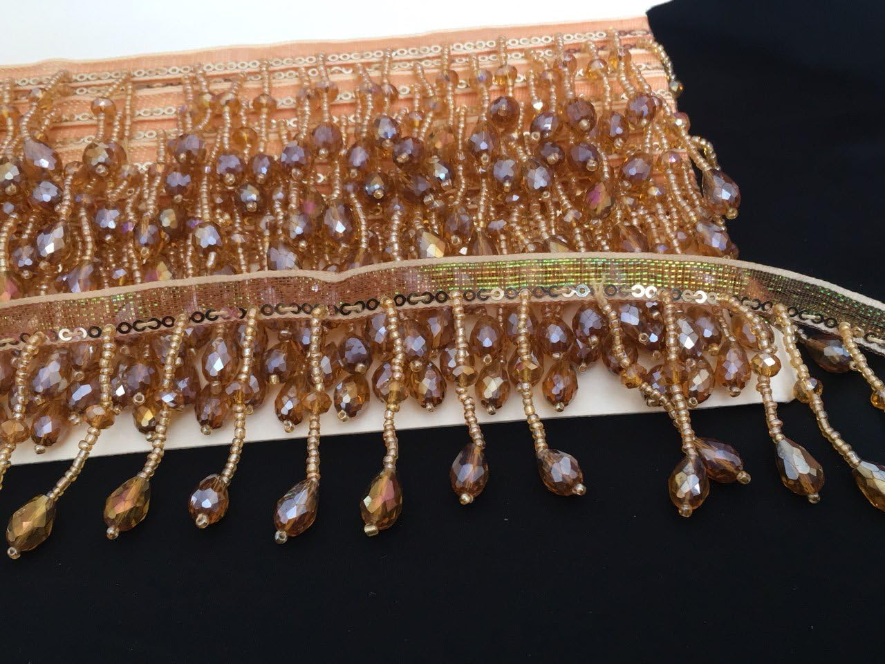 (D2),Beaded Trim Curtain Blind Bead Fringe Edge Trimming GOLD, 5Yard x 57mm (approx).