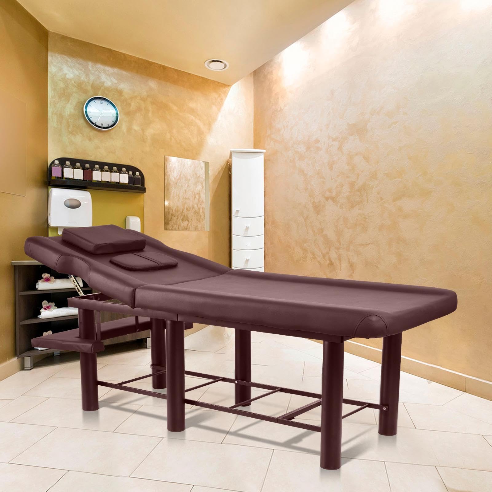 Mesa de masaje de alto rendimiento, mesa de masaje ancha, banco de masaje estacionario resistente | Cosmetético profesional con marco de metal, respaldo ajustable para peluquería, uso cosmético en el