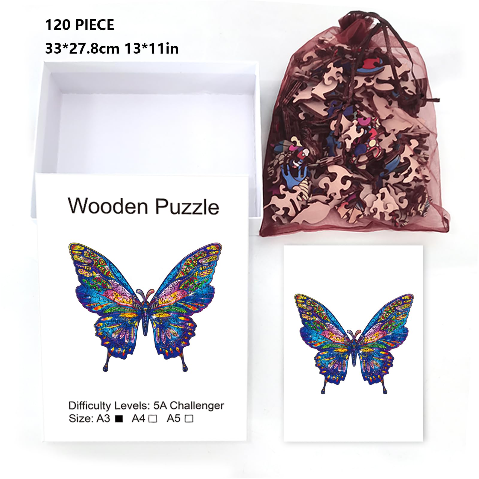 GLOBLELAND 120 Pezzi Farfalla Puzzle in Legno per Adulti Puzzle in legno per Halloween Natale Compleanni Anniversari