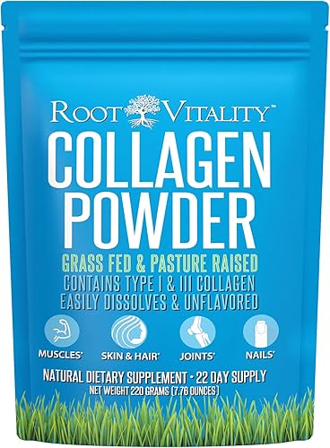 Root Vitality Polvo de péptidos de colágeno Suplemento de proteína hidrolizada criado en pastos alimentados con pasto para piel, cabello y uñas