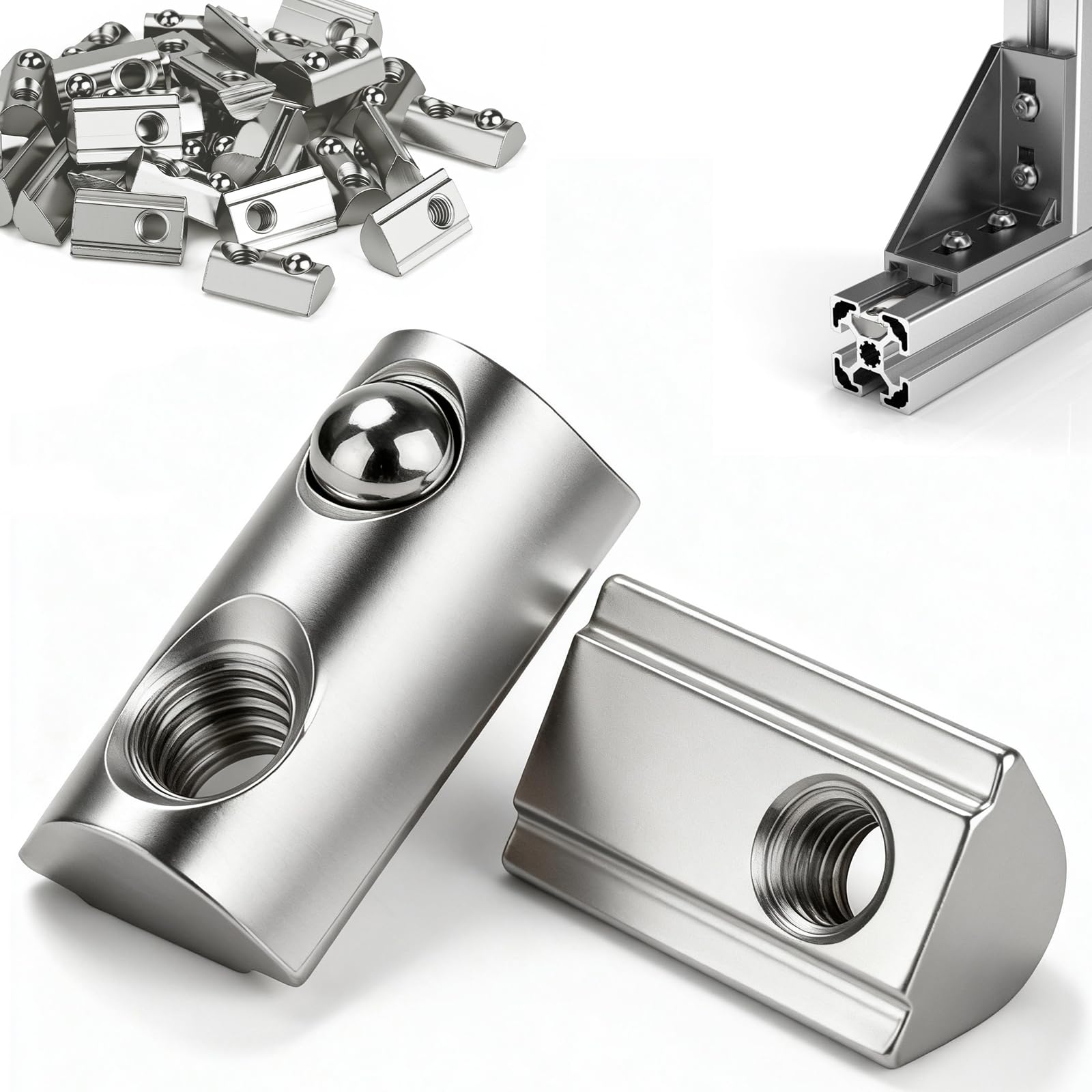 mawmuaw Nutensteine M6 mit Kugel 80 Stück Nutenstein für Aluprofil 30x30 Nut 8, Schiebemutter M6 Kohlenstoffstahl Gleitmutter mit Federkugel für 3D-Drucker, CNC Fräse, DIY Projekte
