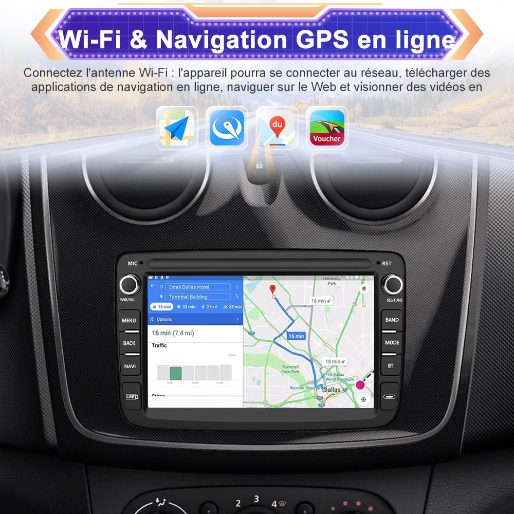 AWESAFE Autoradio Android pour Renault Dacia Duster Sandero Captur Lodgy Symbol Logan Dokker, 7" Écran Tactile [2Go+64Go], CarPlay & Android Auto, GPS, Bluetooth, Commande au Volant, Aide au Parking