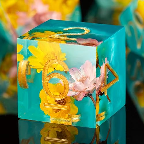 Flower DND Dice DNDND - Troquel de resina hecho a mano con borde afilado D&D con estuche de regalo para juegos de mesa D&D Dungeons and Dragon (flor