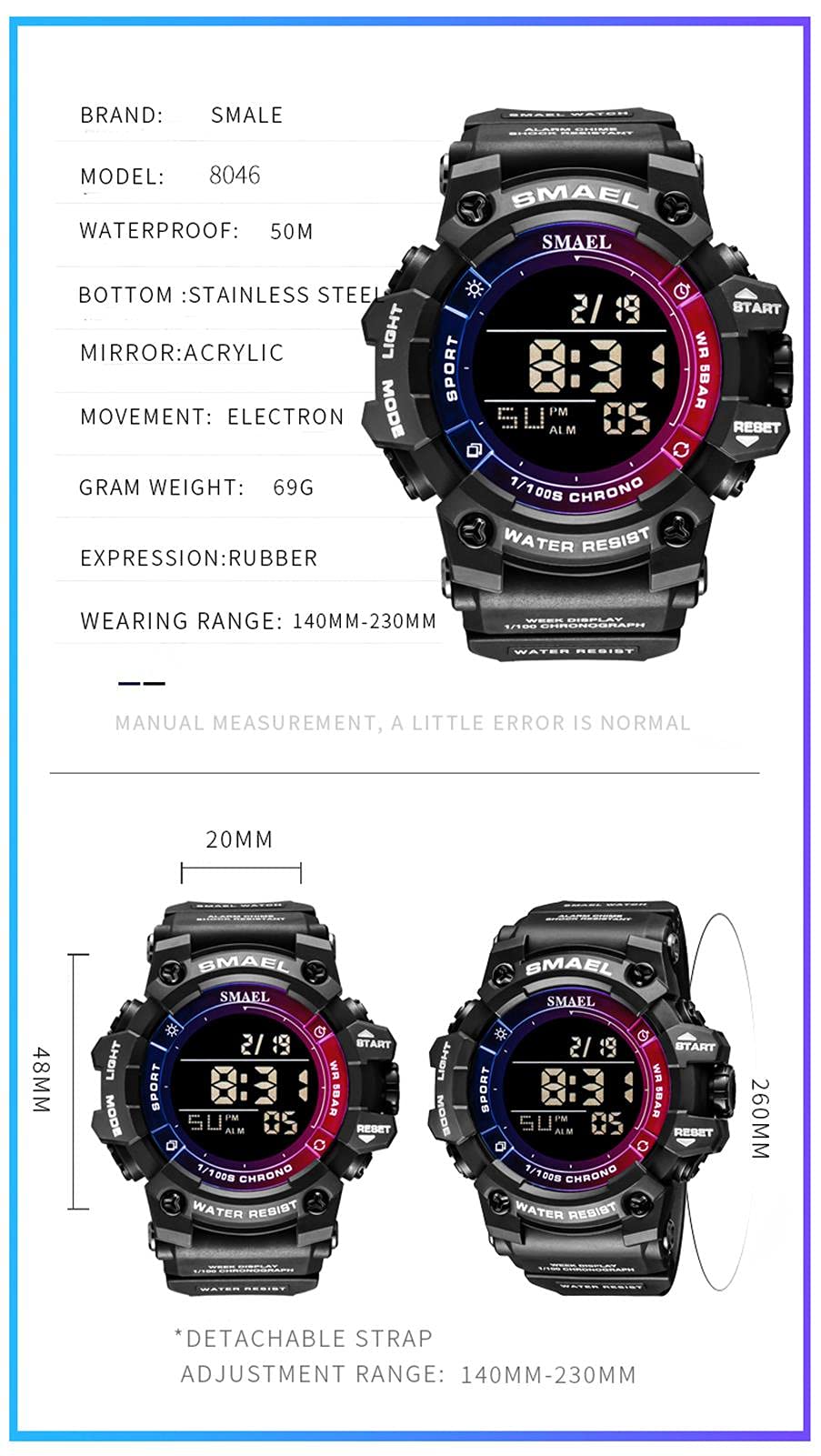 Montre De Sport Electronique Digitale Étanche pour Homme Militaire Montres De Sport Extérieur Multifonction Chronographe À Quartz Numérique