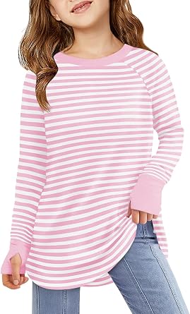 Haloumoning Girls Striped Long Sleeve Shirts 5-14 Years