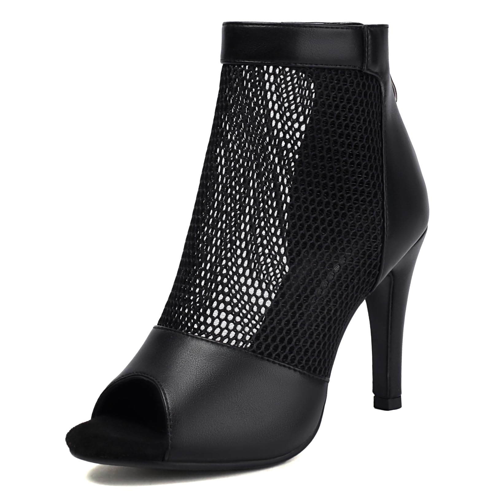 Mandiaupup Fashion Peep Toe Mesh Air Snakeskin Booties Women Gladiator Summer Booties Open Toe Leopard Ankle Boots Stiletto High Heeled Dance Wedding