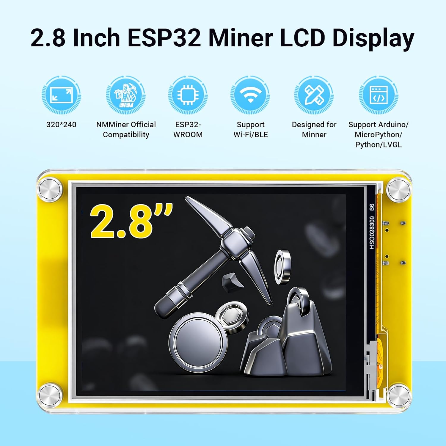 ELECROW Bit Coin Miner NMMiner LCD Display 2 Pack - 2.8" ESP32 CYD Touch Display 1000KH/s Hashrate, Built-in WiFi & BT Mining Device with 320x240 Resistive Touchscreen Compatible with NMMiner, LVGL