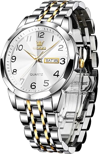 OLEVS Reloj para hombres y mujeres, cara grande, unisex, con diamante, vestido de lujo, analógico, cuarzo, acero inoxidable, impermeable, luminoso,