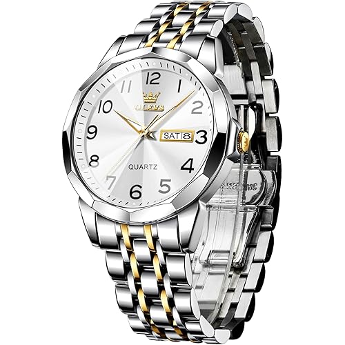 OLEVS Watch for Men Women Large Face Unisex Diamond Luxury Dress Analog Quartz Stainless Steel Waterproof Luminous Date Business Casual Wrist Watch