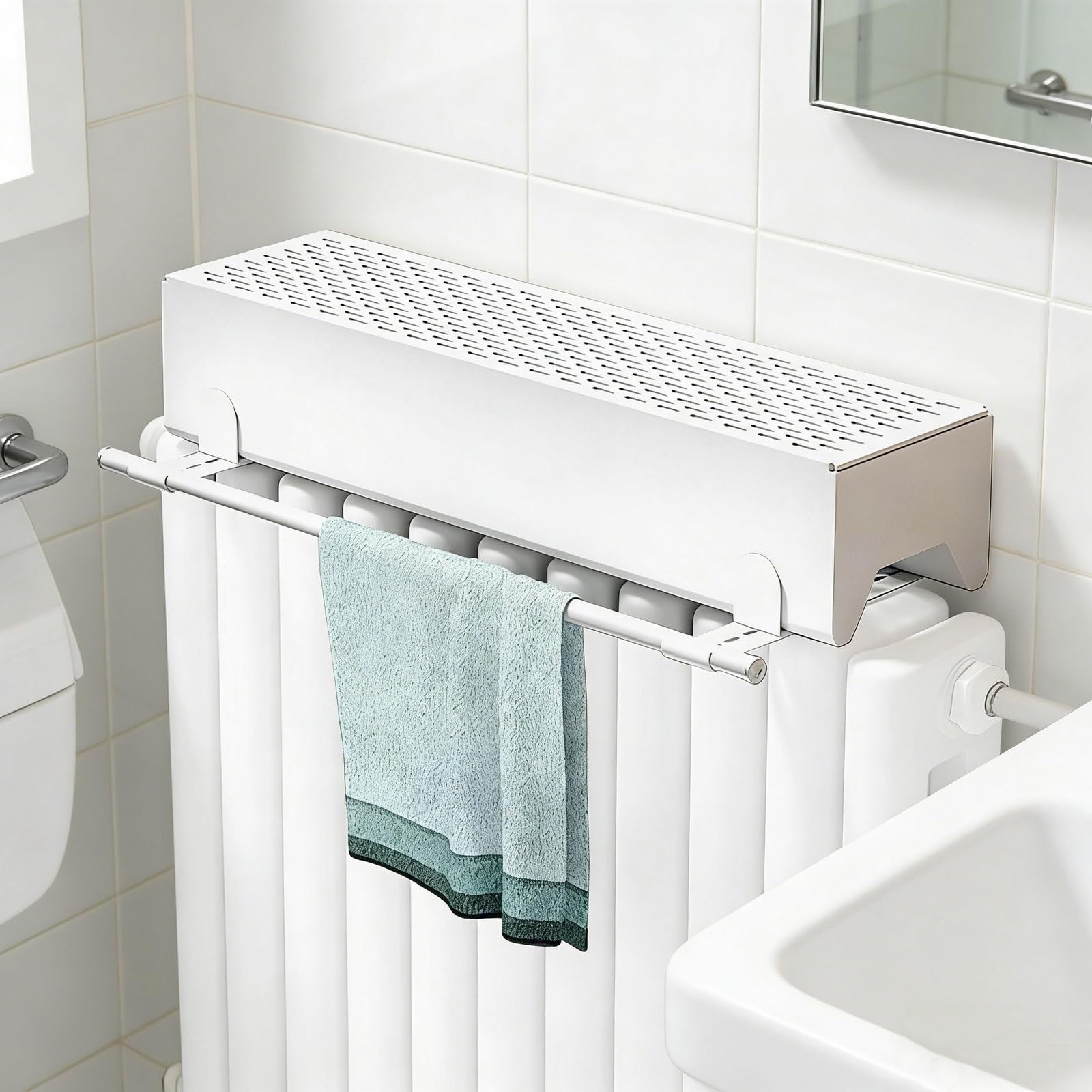 Uniwersalny zbiornik na nawilżacz do grzejników Lar Capaci Top Fill materiał aluminiowy chowany drążek do suszenia do sypialni (40 cm/15,7 cala)