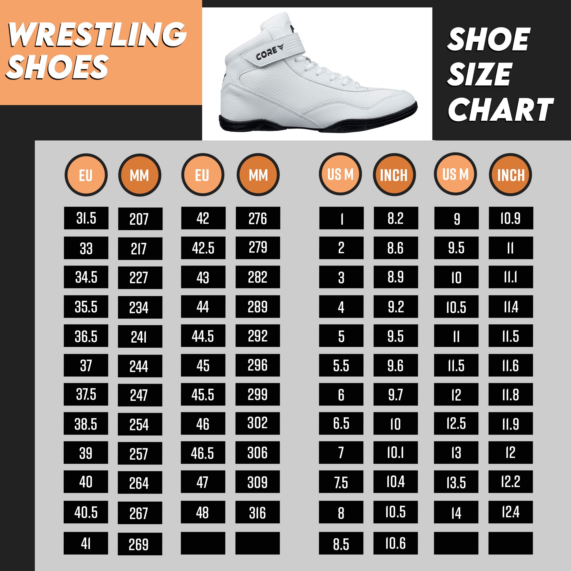 CORE Chaussures de Lutte pour Hommes, Femmes et Enfants - Wrestling Shoes, Lutte Homme - Chaussures d'arts Martiaux antidérapantes