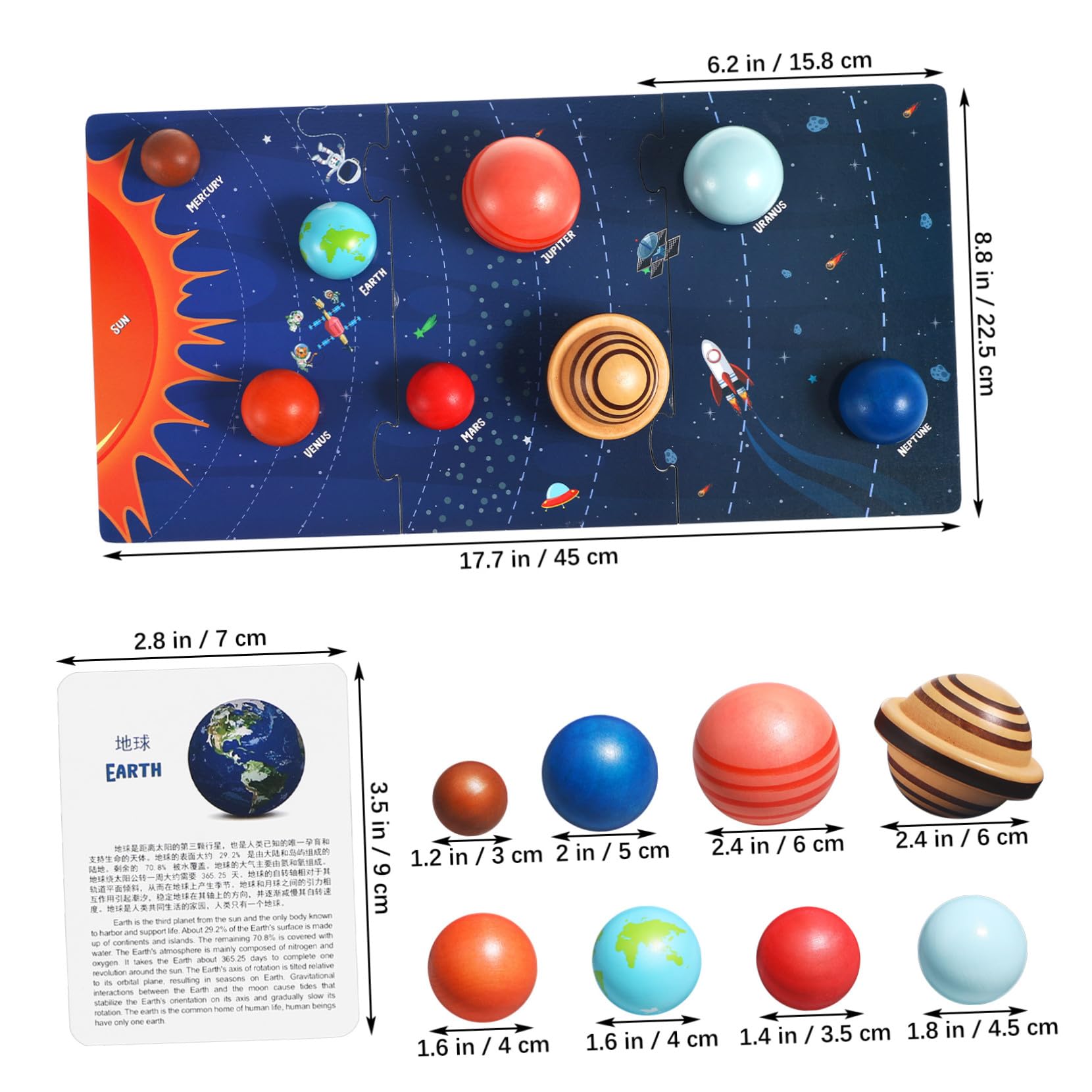 SUPVOX Puzzle Solare in Legno Dei Pianeti Per Bambini, Giocattolo Educativo Spaziale Resistente, Versione Multifunzionale Dei Pianeti Per Bambini Dai 3 Anni