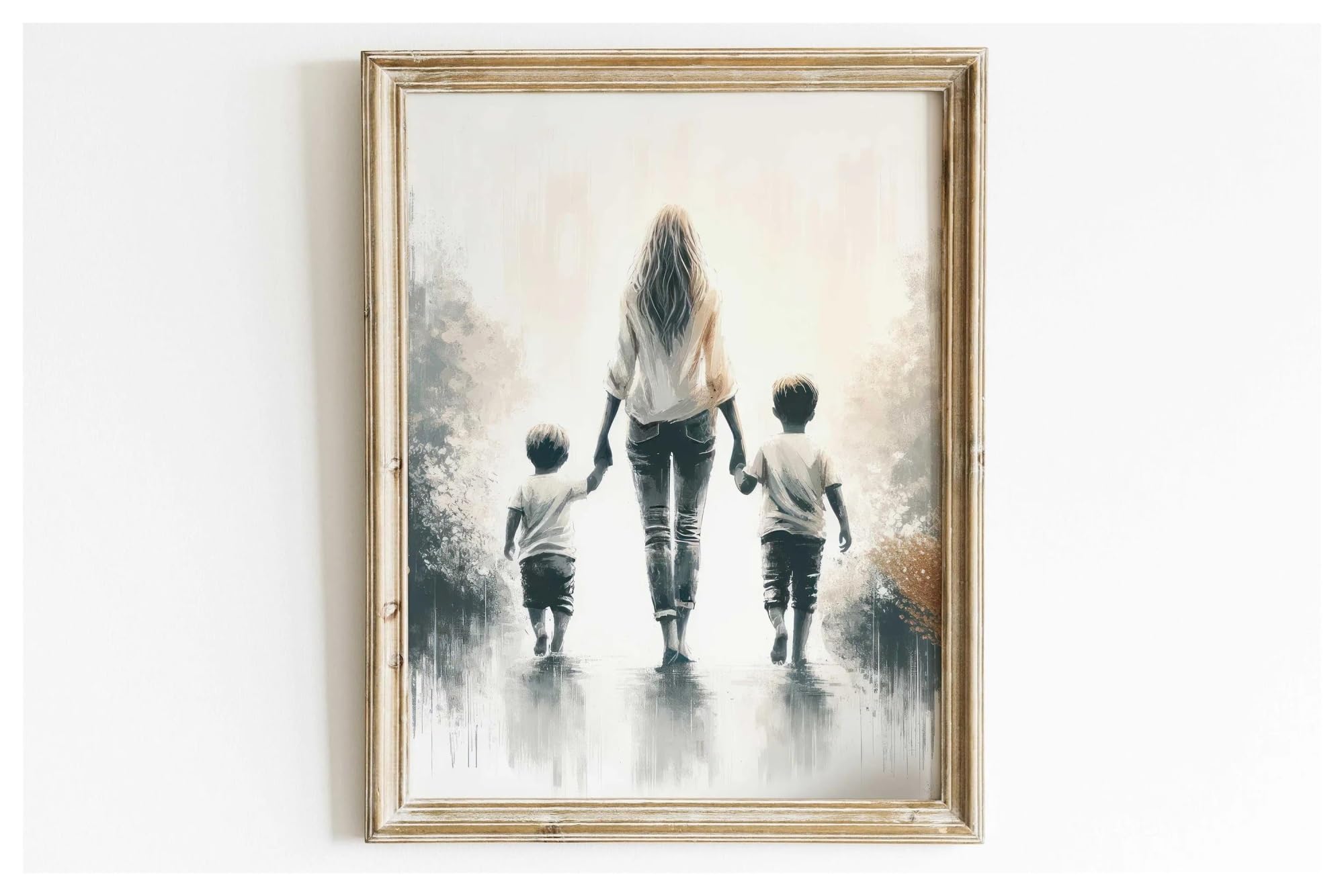 Tableau Déco Nature Maman et Enfant 50x70cm, impression sur toile portrait de famille pour salon