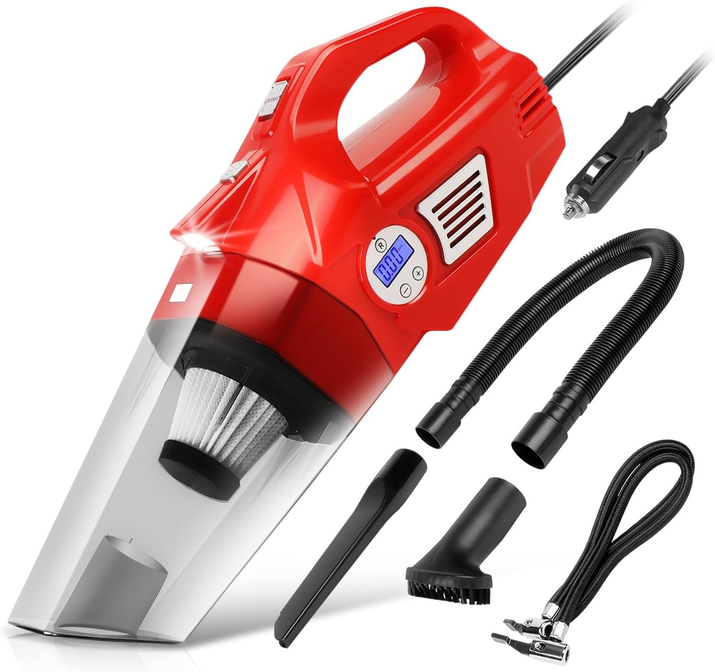 Auto Dynasty Car Vacuum Portable Mini Handheld Vacuum Cleaner 4500PA Powerful High-Suction Motorized Brush with LED Light, Red