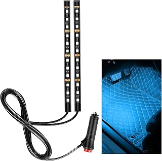 Car LED Strip Light, 12V 24 LEDs RGB Car Atmosphere Lamp with Cigarette Adapter Plug, Vehicle Under Dash Floor Ambient Night Decorative Lighting Kit (Ice Blue)