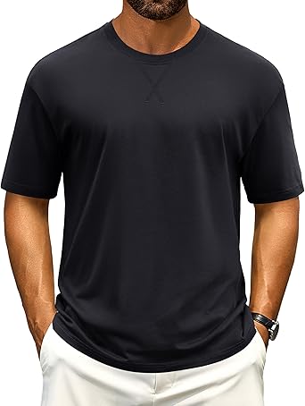 Cotrasen Men's T Shirts Cotton Drop Shoulder Short Sleeve Shirts for Men Casual Soft Comfort Loose Fit Mens Summer Tee Shirts