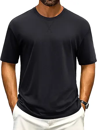 Cotrasen Men's T Shirts Cotton Drop Shoulder Short Sleeve Shirts for Men Casual Soft Comfort Loose Fit Mens Summer Tee Shirts