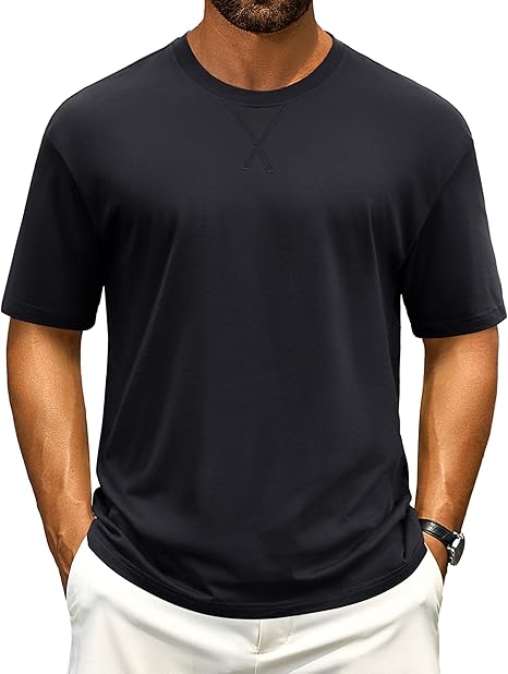 Cotrasen Men's T Shirts Cotton Drop Shoulder Short Sleeve Shirts for Men Casual Soft Comfort Loose Fit Mens Summer Tee Shirts