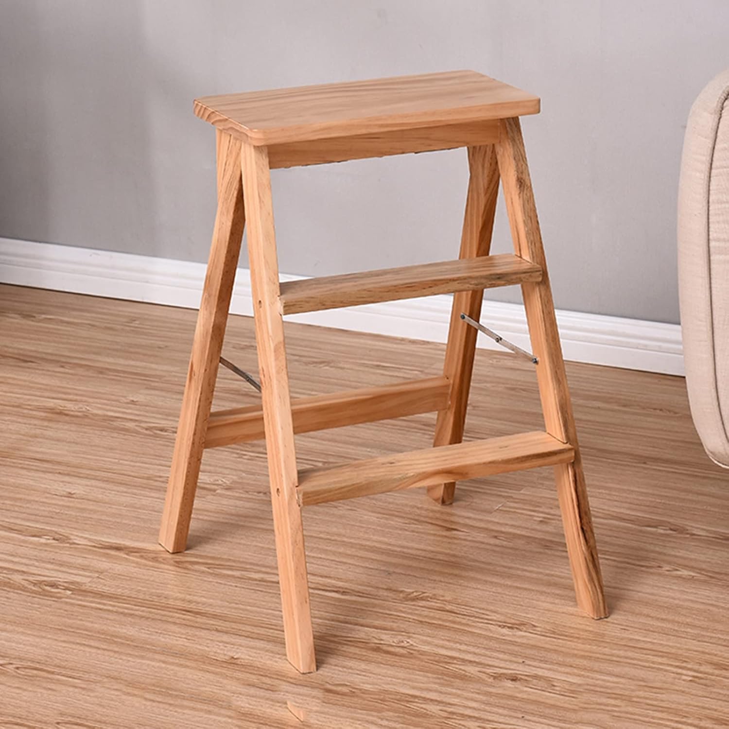 Foldable 3-Step Shower Chair & Stool - Portable Non-Slip Ladder for Kitchen & Bathroom Safe Shoe Bench Compact Stepladder for Small Spaces Wood Design