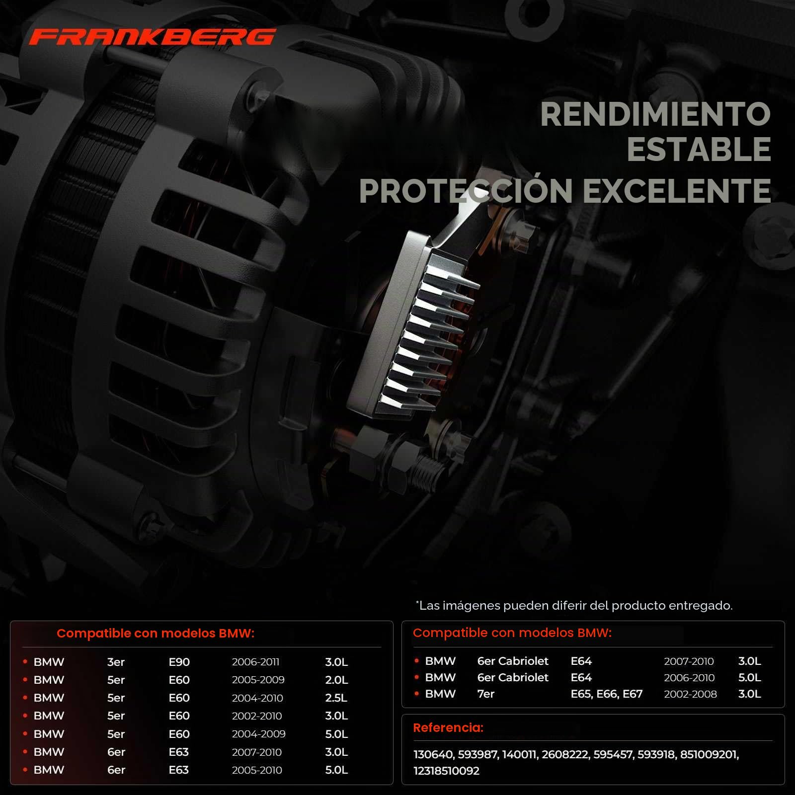 Frankberg Regulador del Alternador 2 Polos Compatible con Serie 5 Touring E61 Serie 5 E60 Serie 7 E65 E66 E67 Serie 6 cabrio E64 Serie 6 E63 Replace# 140011