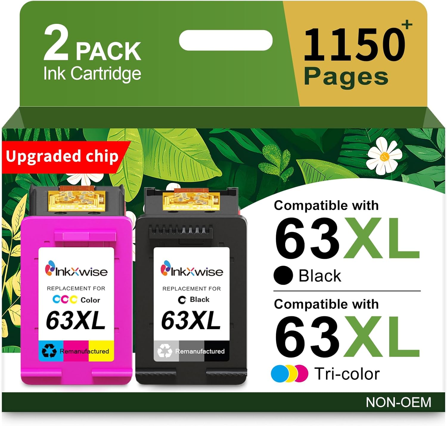 63XL Ink Cartridges Black/Color Combo Pack Replacement for HP 63 63XL Work for HP63 3830 4650 4652 4655 5200 5252 5255 5258 4520 4512 1112 2132 3630 3632 3631 2130 Printers BK and Tricolor