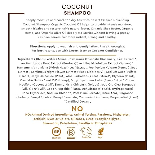 Miniatura 4 de Desert Essence Champú de coco, 8 onzas líquidas, sin gluten, vegano, sin parabenos, nutritivo para cabello seco con aceite de coco, manteca de