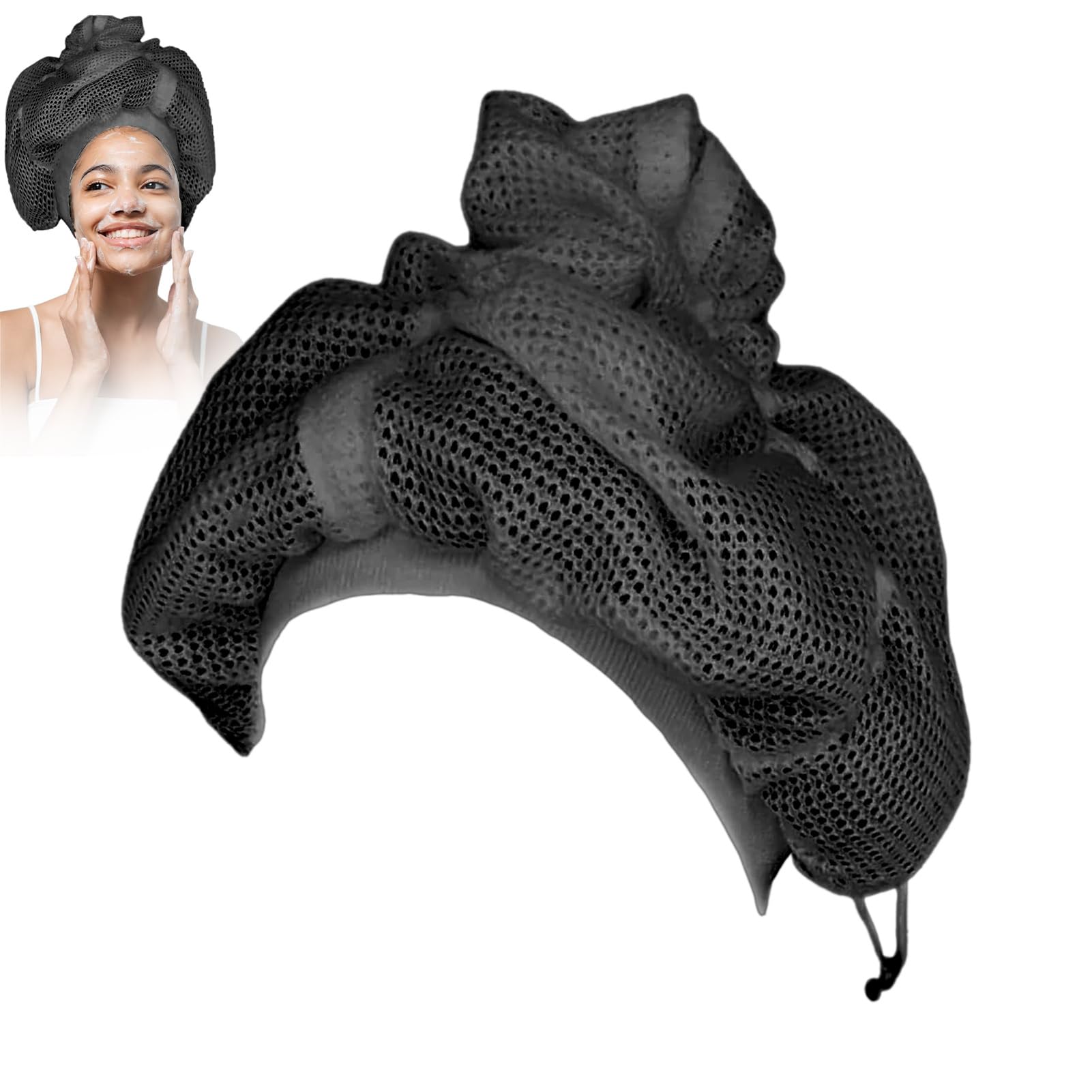 tongfeng Adjustable Mesh Net Cap With Drawstring for Curly Hair Drying - Reusable Women's Black Snood
