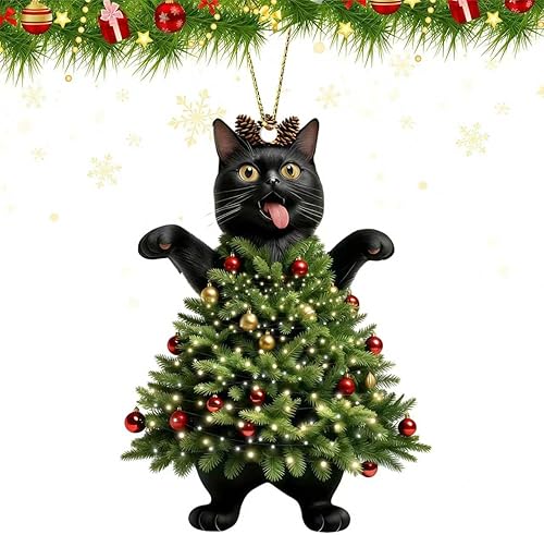 Adornos de Navidad 2025, decoraciones de Navidad de gato negro, lindos adornos de gato gritando para colgar en el árbol, decoración de Navidad de