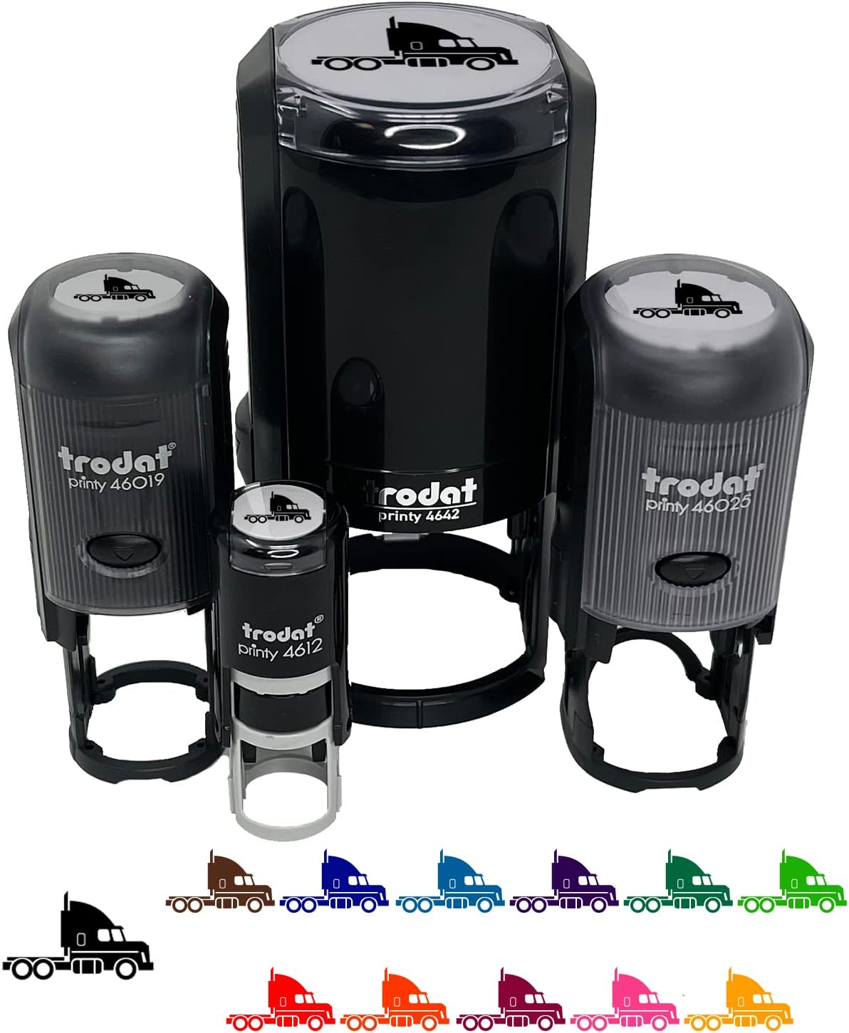 Big Rig Mac Semi Truck Self-Inking Rubber Stamp Ink Stamper for Stamping Crafting Planners - 1-1/2 Inch Large - Blue Ink