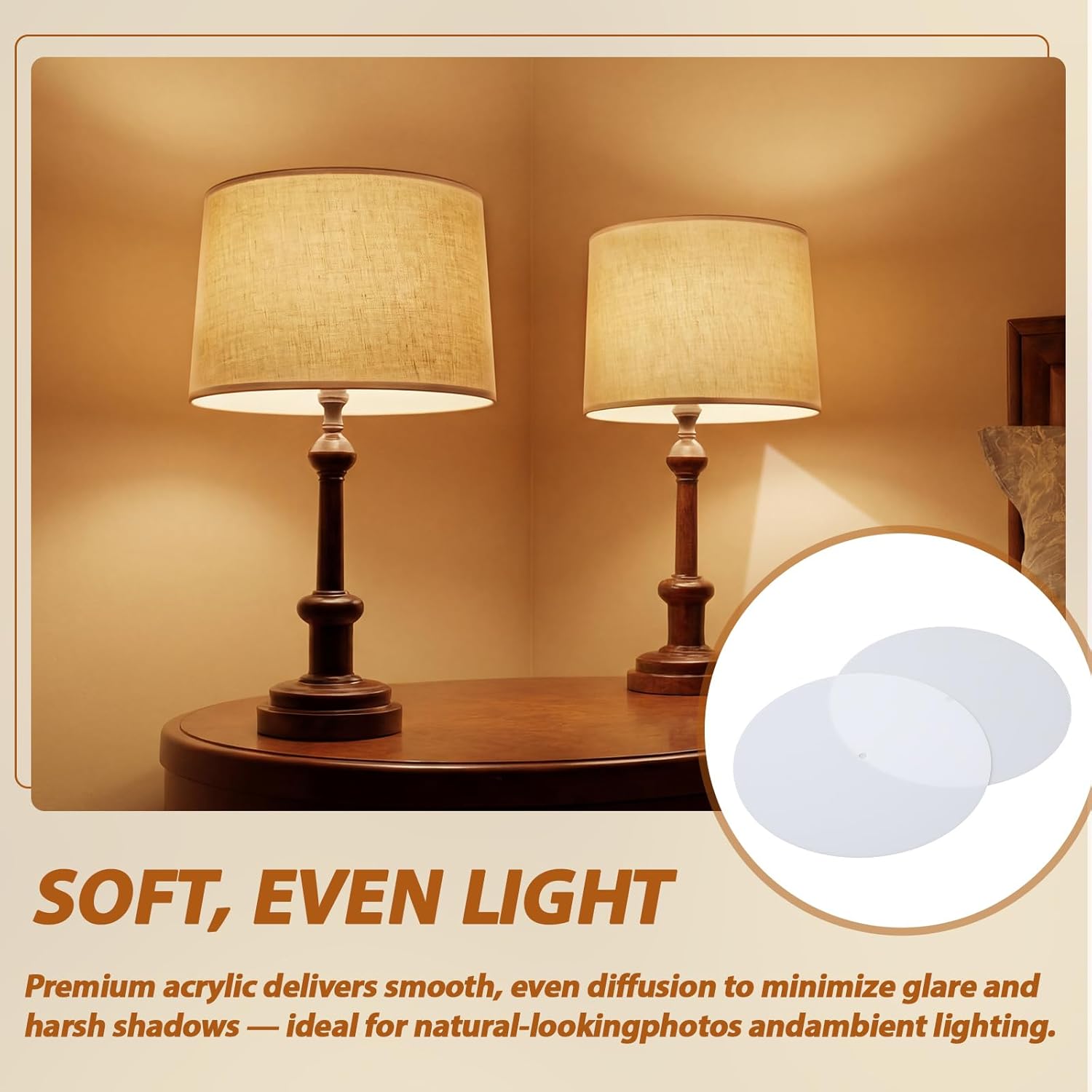 Retisee 2 Pcs Round Lamp Shade Diffuser 11.5" Diameter with 3/8" Center Hole White Acrylic Disc Lamp Diffuser for Drum Style Lampshades Pendants Softening Light, Fits 12-14" Openings
