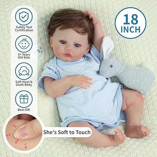Miniatura 4 de SCOM Reborn Baby Dolls Boy Meadow - 18 pulgadas realista recién nacido suave cuerpo de tela ponderada adorable muñeca posable de la vida real con