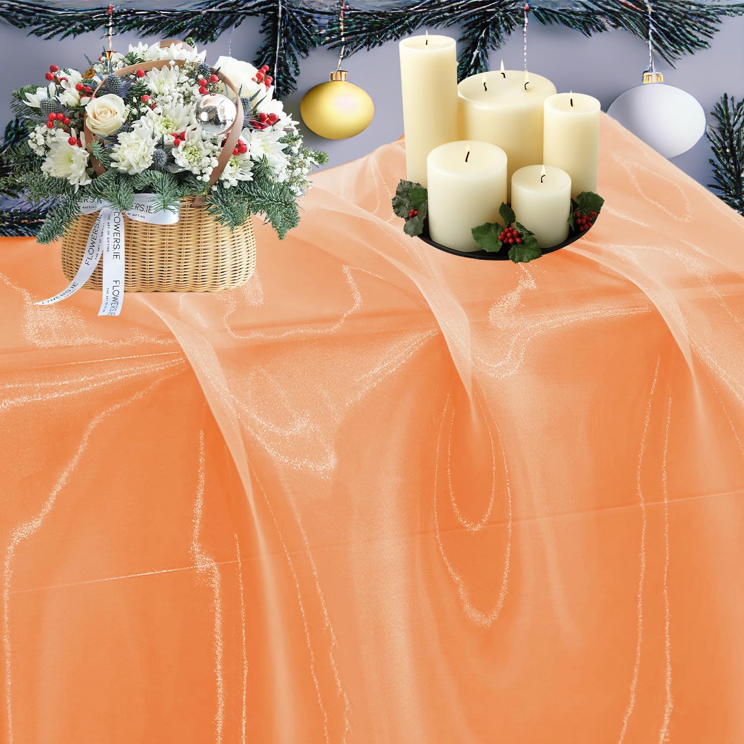 VDS Peach Organza Fabric, 10 Yards Continuous, 45” Wide, Wedding Party Decoration Iridescent Crystal Sheer Shiny Organza Tulle Bridal Dress DIY Crafts Costume Sewing Backdrop Arch Cloth