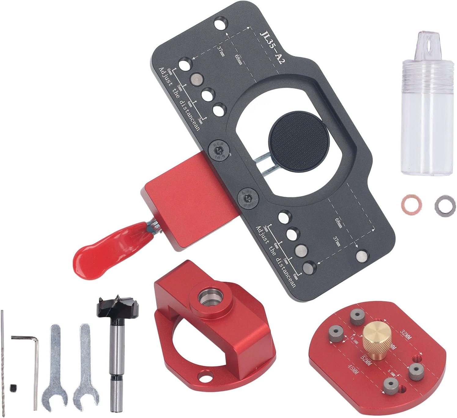 Hinge Drilling Jig Hole Guide Aluminum Alloy 35mm Concealed Door Hinge Jig for Door and Cabinet Installation Professional Woodworking Tool with Adjustable Dial and Portable Design