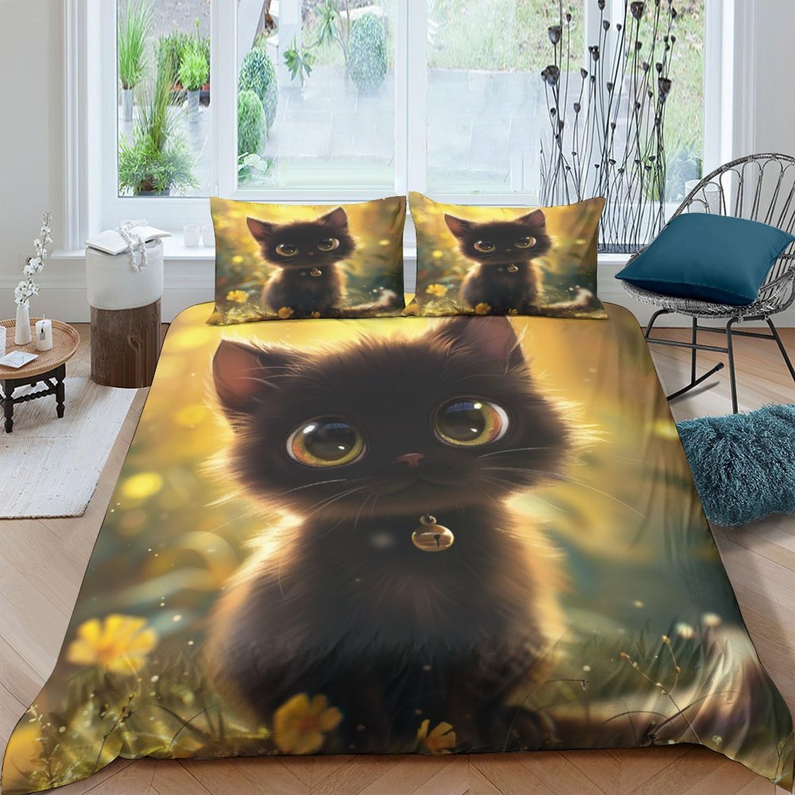 Parure de lit chat en microfibre douce pour chambre enfant