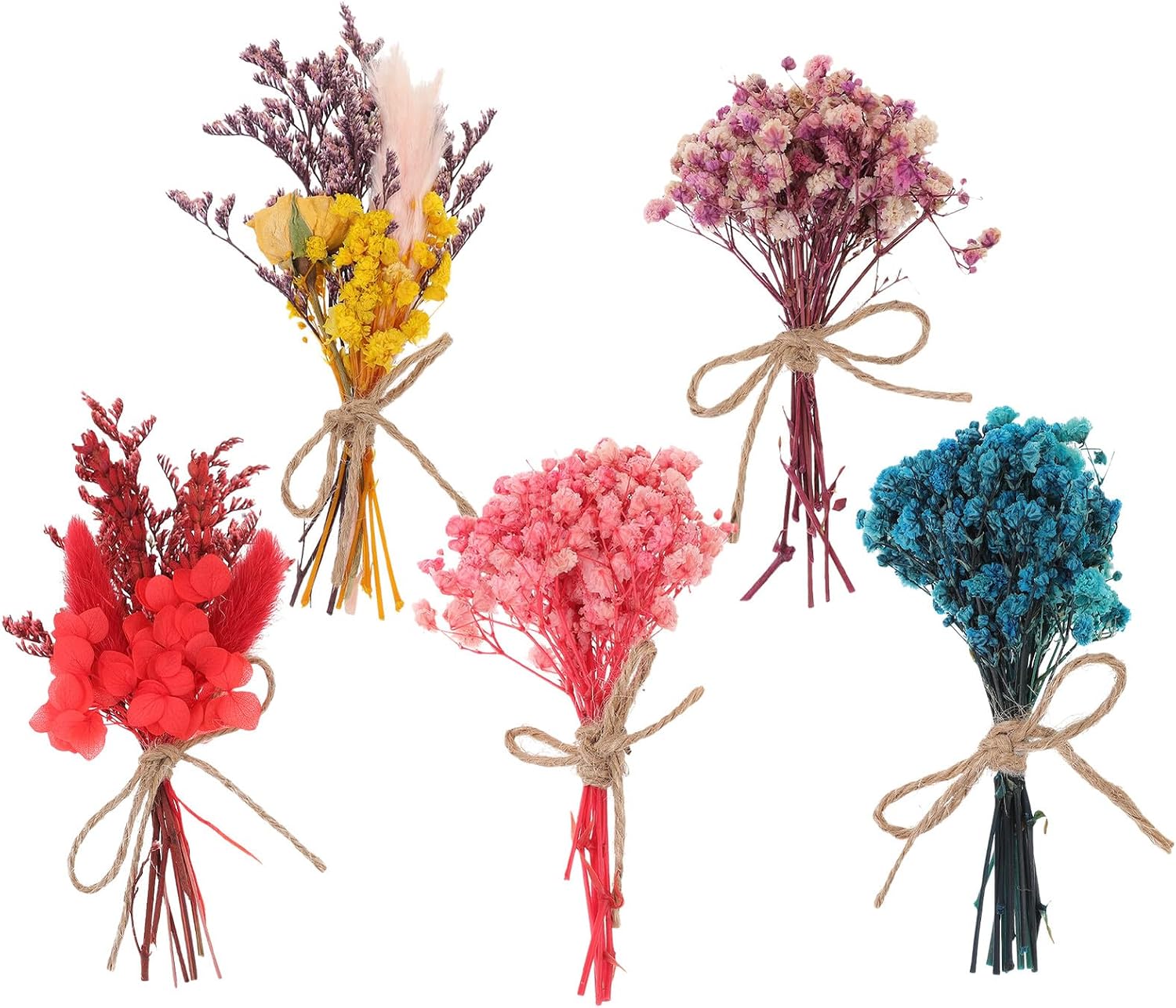 CALLARON 5pcs Mini Dried Flower Bouquet Set, Preserved DIY Floral Decorations for Vase Arrangement, Home Décor and Wedding Centerpieces