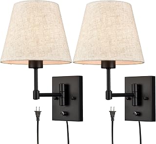 SAMTEEN Swing Arm Wall Sconces Set of Two Modern Black Sconce Light Plug in Wall Sconce with Shade, Black Swing Arm Wall Lamp with Plug in Cord for Bedroom Foyer Living Room