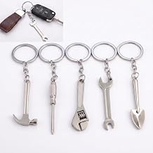 5 PCS Mini Car Tool Keychain Set, Simulation Alloy Wrench Adjustable Wrench Screwdriver Hammer Shovel Pendant Decorative Key Ring, Car Enthusiast Universal for Most Cars Silver