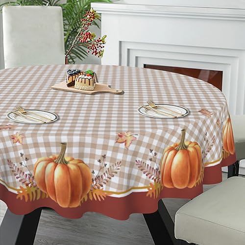 Miniatura 10 de BZKIER Mantel redondo de Navidad de 60 pulgadas, mantel de invierno de copos de nieve azul, mantel lavable para el hogar, cocina, mesa de comedor,