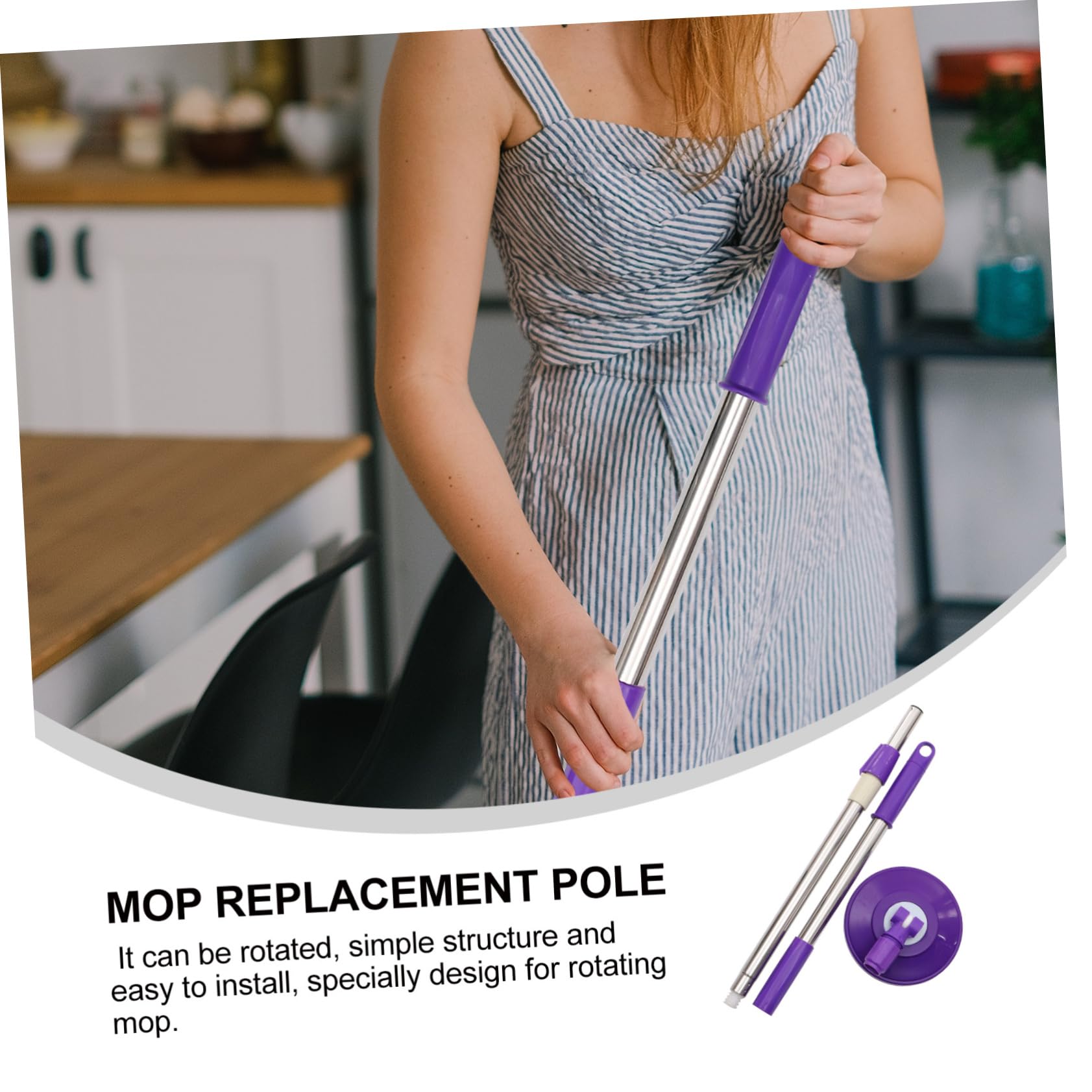 ERINGOGO Rotating Mop Pole Replacement Stainless Steel Handle Swivel for Easy Cleaning Lightweight Design for Efficient Storage Mop Replacement Tool