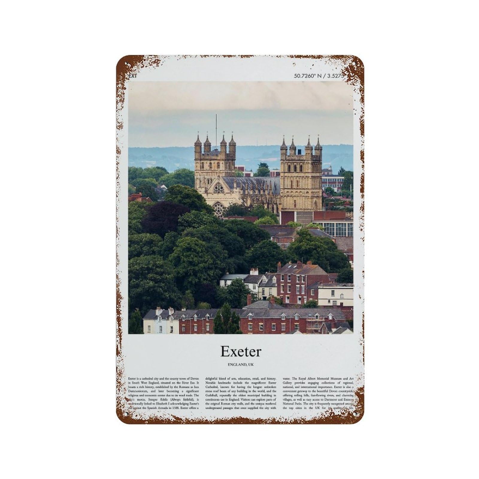 xiaoxiaoshen Exeter England UK City Scenery Wall Decor Art Metal Tin Poster Modern Home Decor Art Home Bar Shop Decorations Vintage Sign 30x20cm