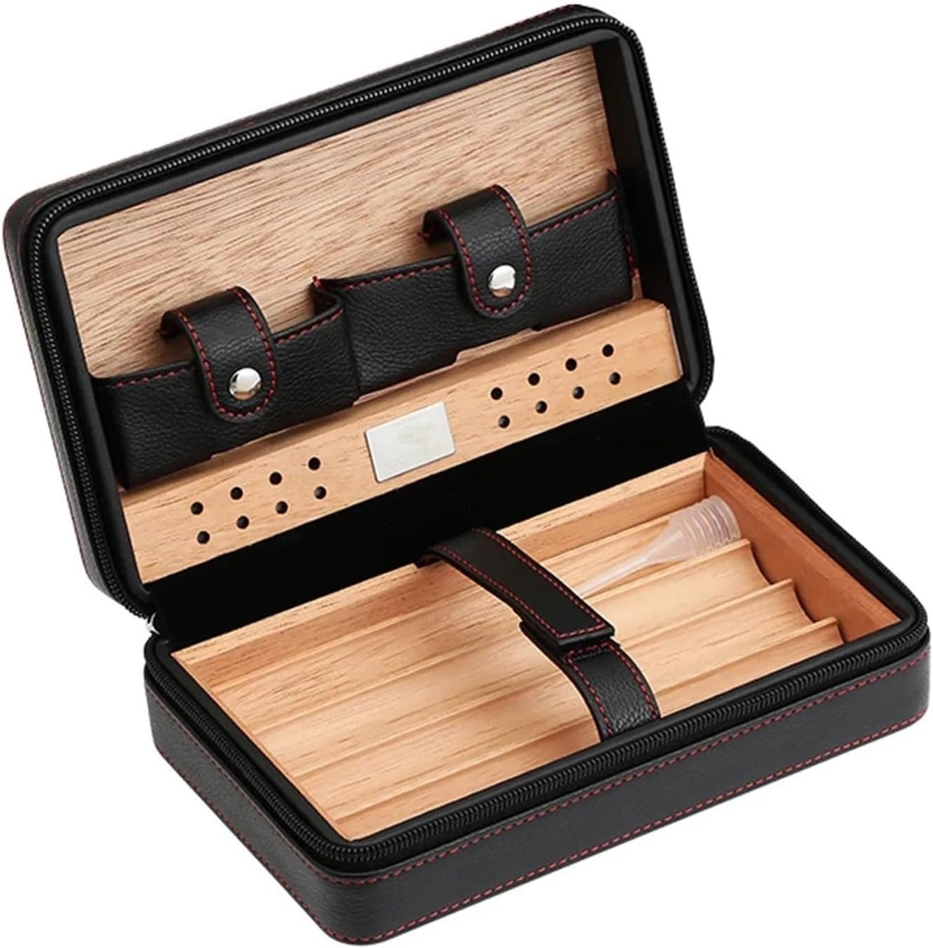 Cigar Humidor Charuto Cedar Wood Cigar Humidor Box Travel Cigar Case Storage 4 Cigars Box Humidor Humidifier for Sigar Portable Cigar Box (Color : Black)