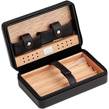 Cigar Case Cedar Wood Cigar Humidor Box Travel Cigar Case Storage 4 Cigars Box Humidor Humidifier for Sigar Portable Cigar BoxBlack