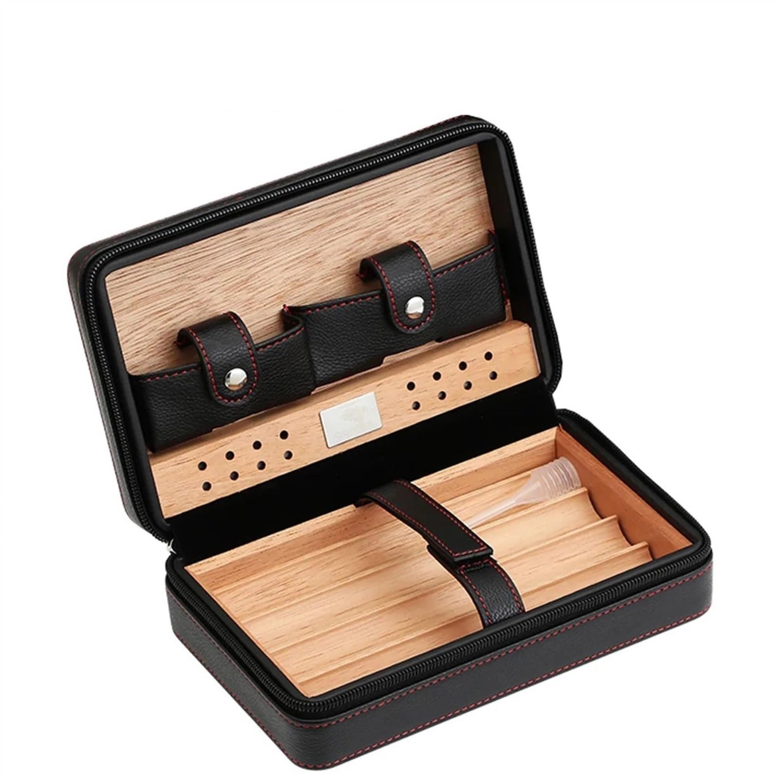 Portable Cigar Humidor Cedar Wood Cigar Humidor Box Travel Cigar Case Storage 4 Cigars Box Humidor Humidifier For Sigar Cigar Box(Black)