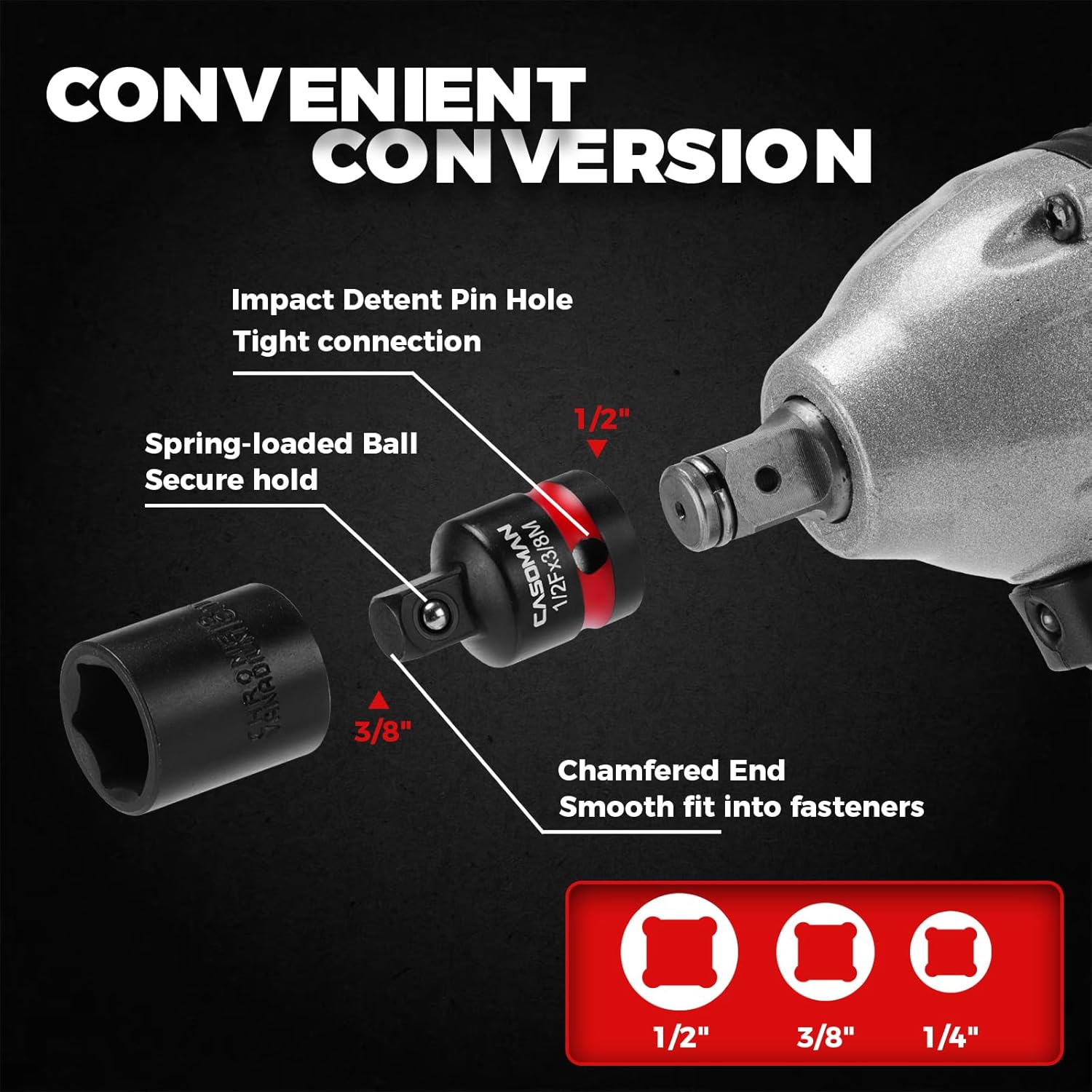 CASOMAN 20PCS 1/4" 3/8" 1/2" Drive Impact Socket Adapter Set, Includes Hex Shank Adapters & Reducers, CR-MO Universal Swivel Socket