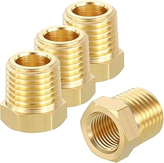 5 Pack Male to FeMale Adapters, 1/4" MNPT x 1/8" FNPT Threaded Brass Hex Bushing Reducers Convert for Air Compressor, Plumbing, Fluid Lines, Refrigeration, Water Treatment