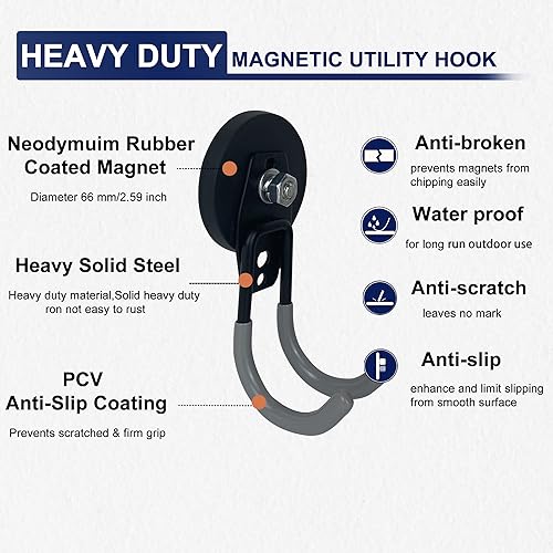 Miniatura 2 de TSUYA Ganchos magnéticos fuertes, ganchos magnéticos de garaje de 22 libras, ganchos de utilidad resistentes para colgar herramientas de patio,