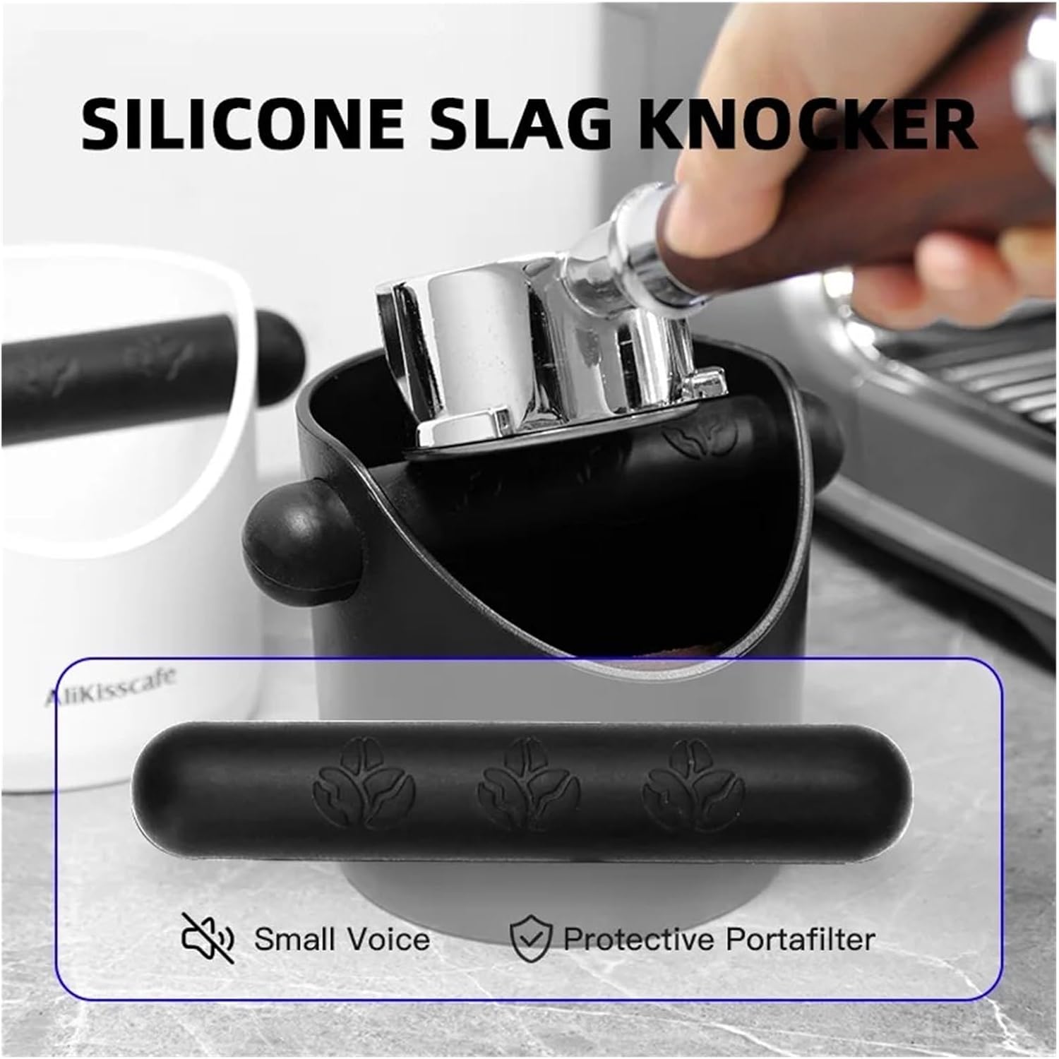 Coffee Knock Box Grind Grounds Container Dump Waste Bin Bar Home Cafe Barista Tools Espresso Machine Accessories(Black)